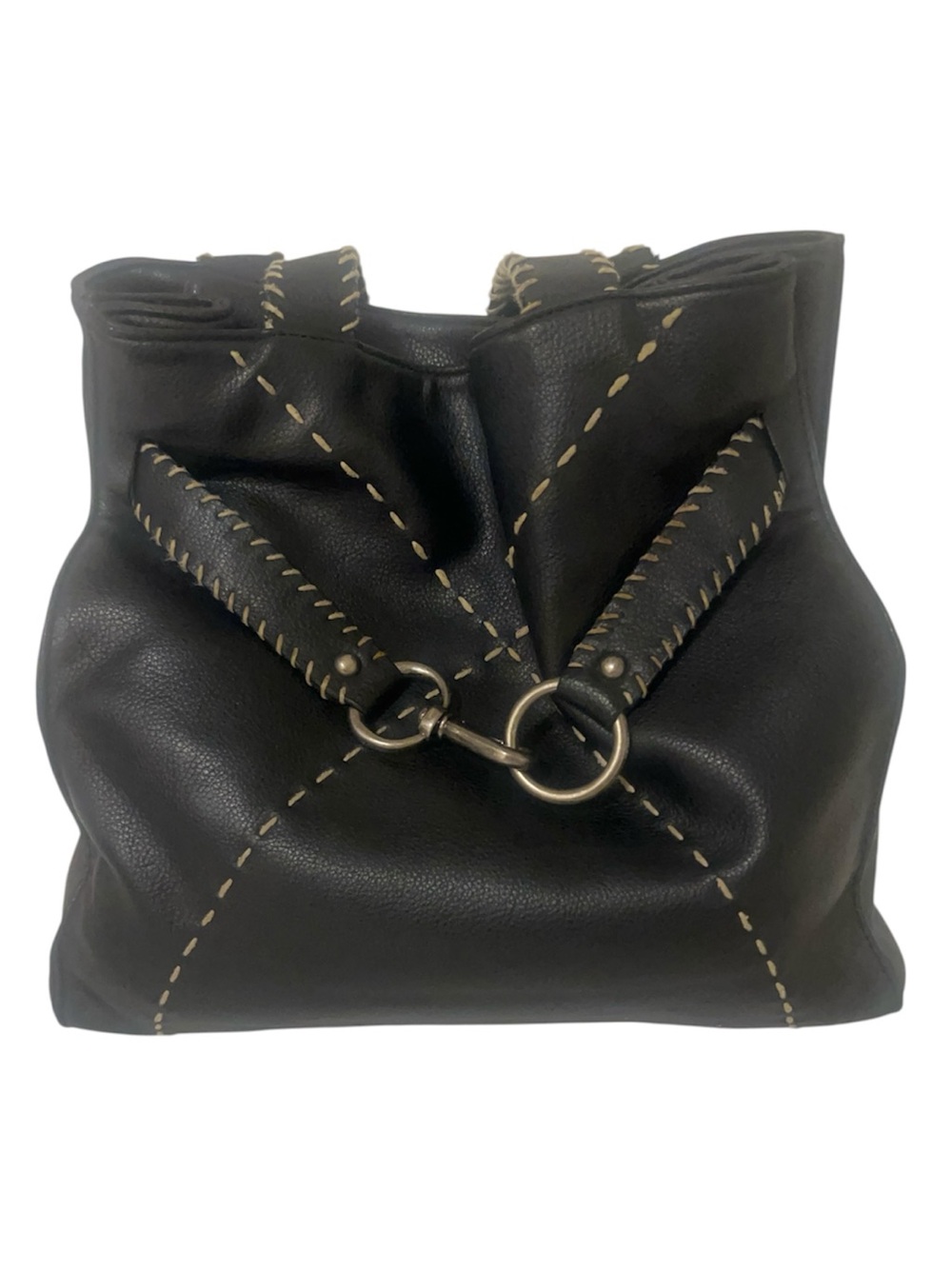 Vintage Nine West 100% Leather Boho Crescent Shoulder Bag Black